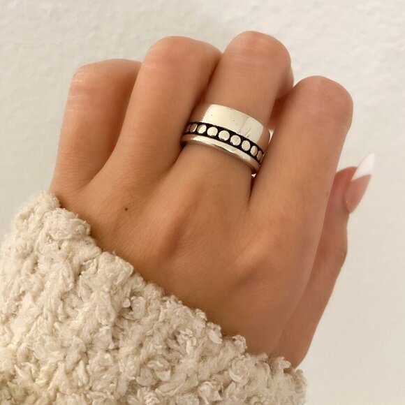 925 Sterling Silver Chunky Ring Vintage Ring Thick Wide Ring Band - Picture 3 of 9